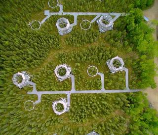 Yurt-like test chambers in a natural boreal spruce bog in northern Minnesota (provided).